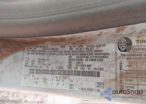 2015 Ford Fiesta Se из США, поврежденный, VIN 3FADP4EJ1FM101663